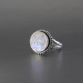 Rainbow Moonstone Ring, Handcrafted Sterling Silver Crescent Moon Face, Wedding Jewelry, Rainbow Ring