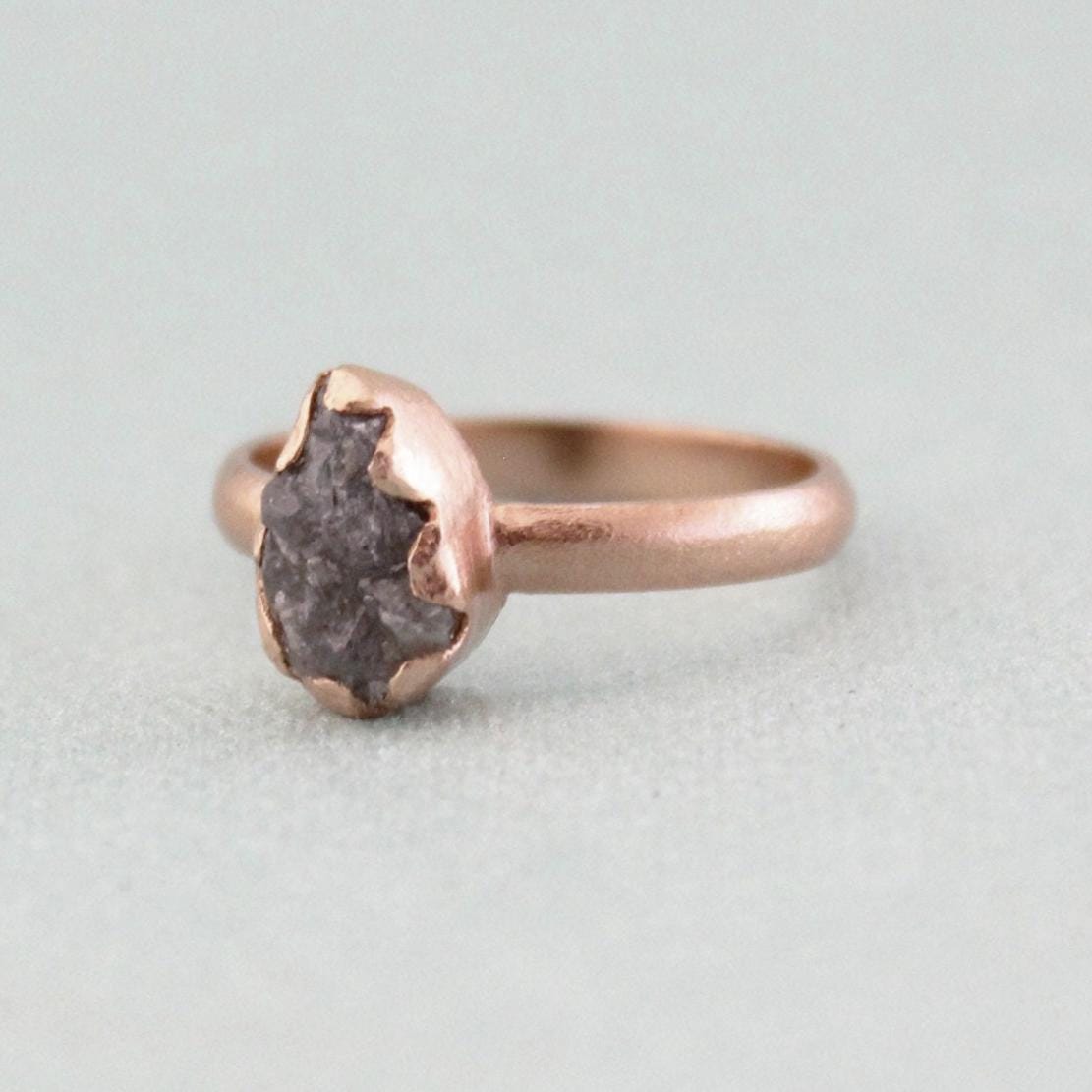 Raw Diamond Ring, 14K Rose Gold Wedding Ring, Engagement Ring, Uncut Diamond Ring, April Birthstone, Gift For Her