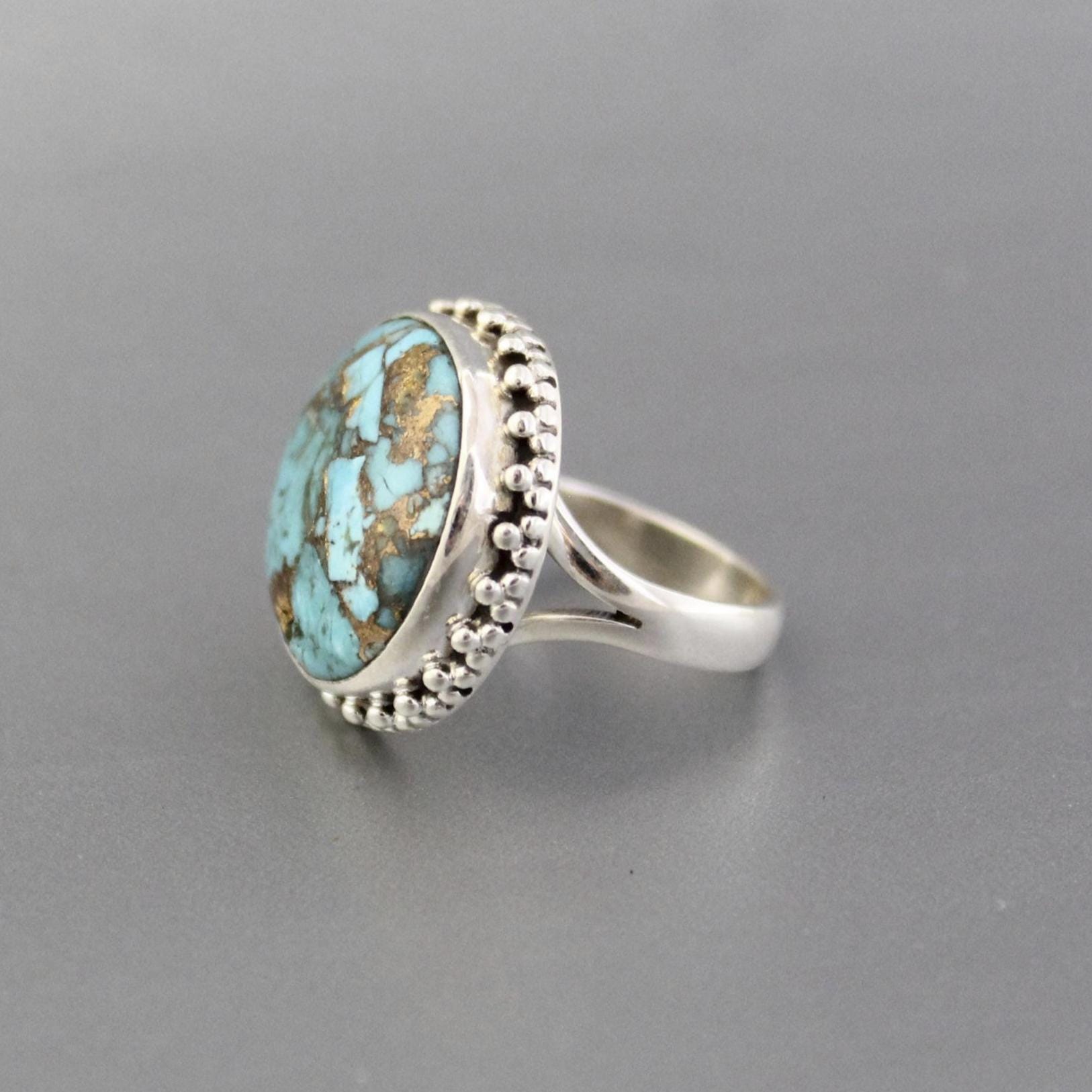 Sterling Silver round copper Turquoise Gemstone Ring, Boho Statement Jewelry, December Birthstone,