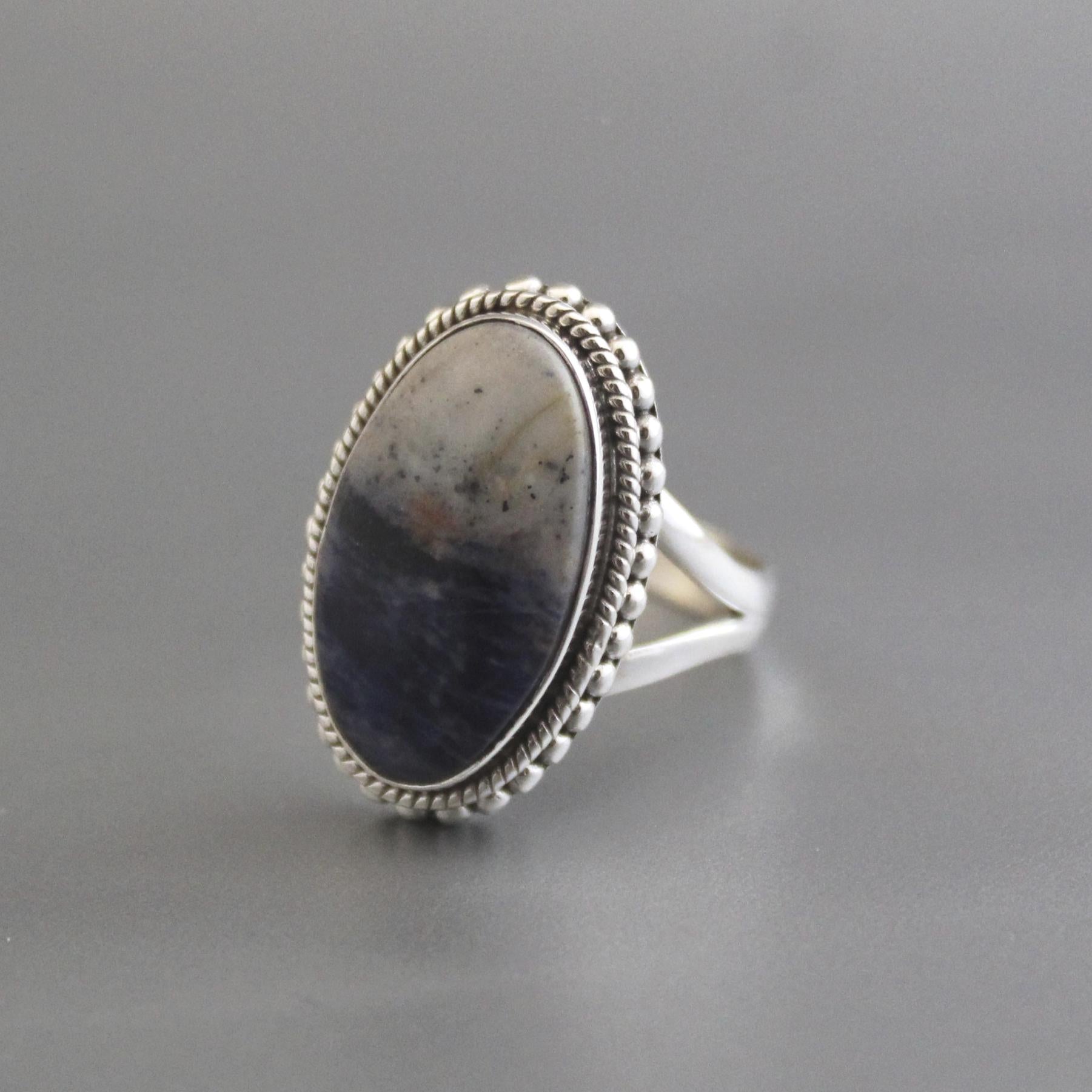 Blue Jasper Sterling Silver Ring, Handmade Bohemian Jewelry Oval Statement Jewelry, Birthstone Ring, Gift For Her, Christmas Gift