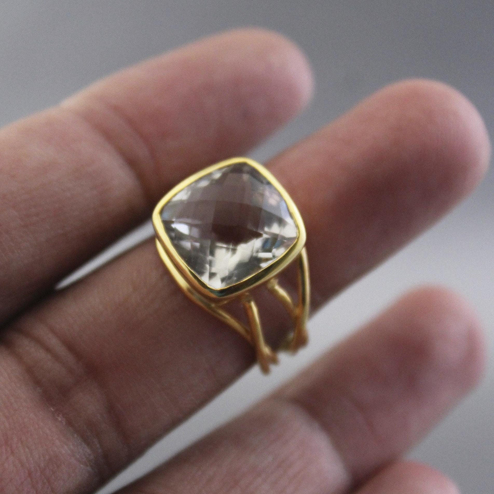 Green Amethyst Prasiolite Ring, 925 Solid Sterling Silver, 14k Gold Vermeil, Gift For Mother, rings for women