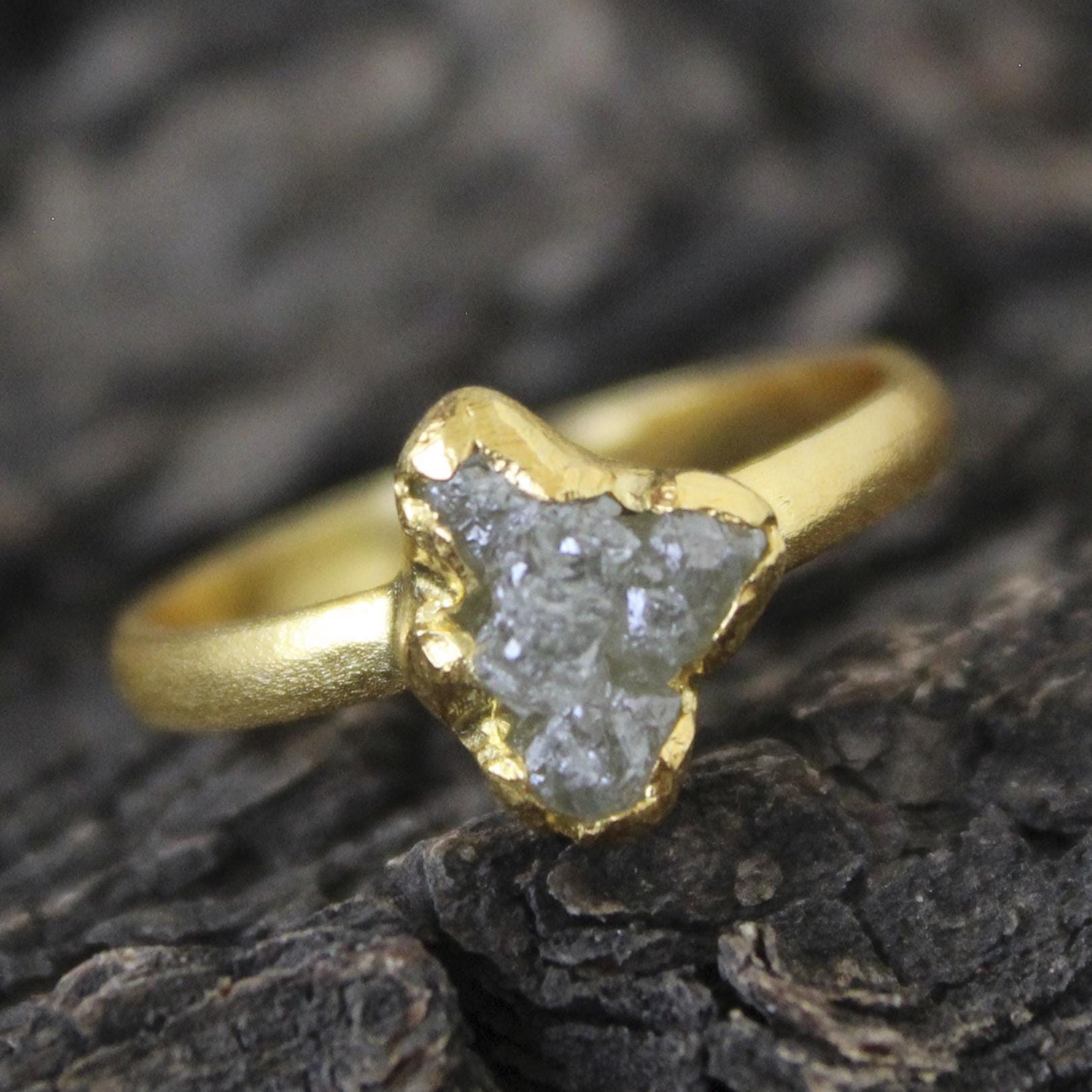 Raw Diamond Engagement Ring, 14k Gold Filled, Natural Rough Diamond, Uncut Diamond Ring, April Birthstone, Gift For Her