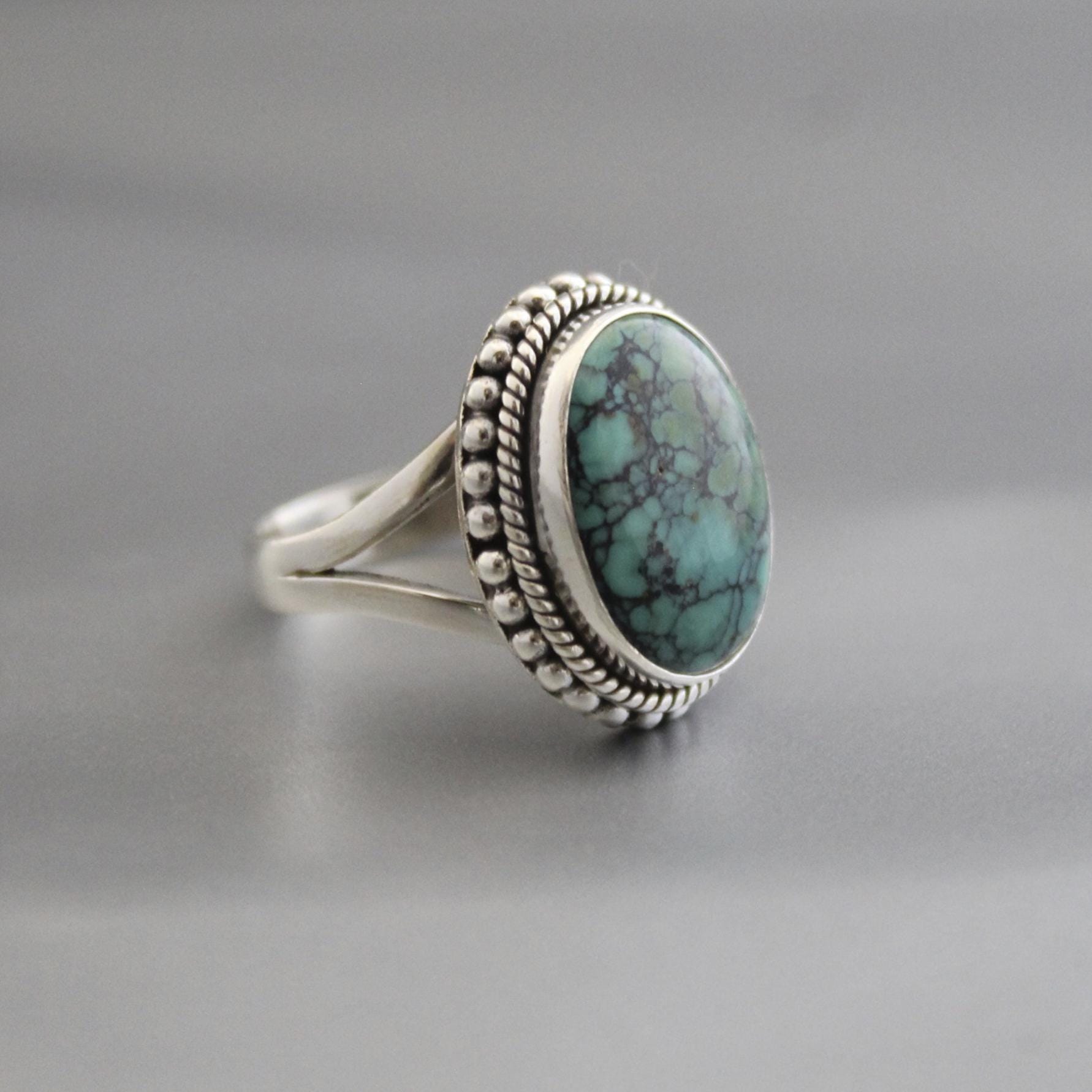 Sterling Silver Oval Turquoise Gemstone Ring, December Birthstone, Turquoise Statement Ring, gift for mom