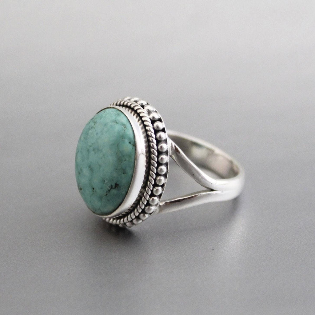 Sterling Silver Oval Turquoise Gemstone Ring, December Birthstone, Turquoise Statement Ring, gift for mom