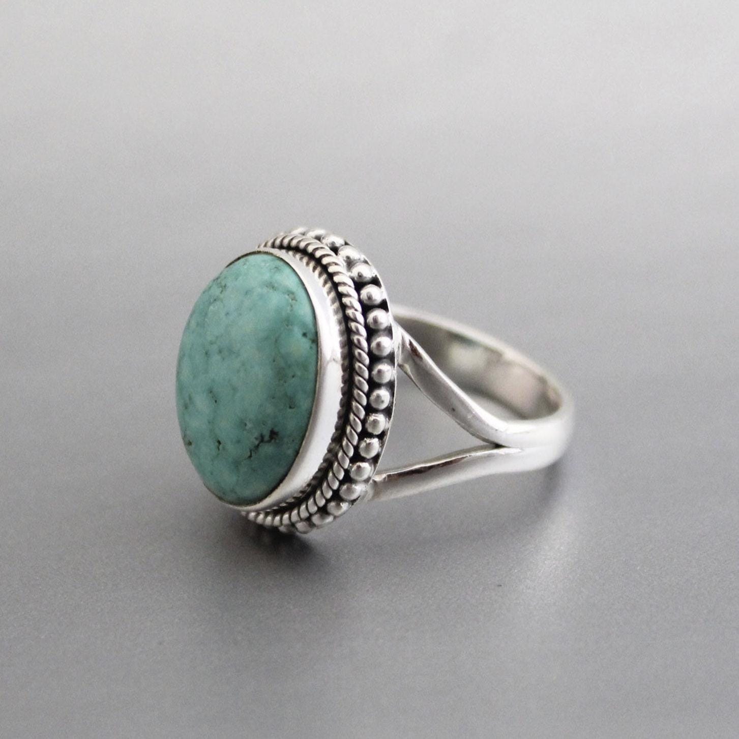 Sterling Silver Oval Turquoise Gemstone Ring, December Birthstone, Turquoise Statement Ring, gift for mom
