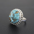 Sterling Silver round copper Turquoise Gemstone Ring, Boho Statement Jewelry, December Birthstone,