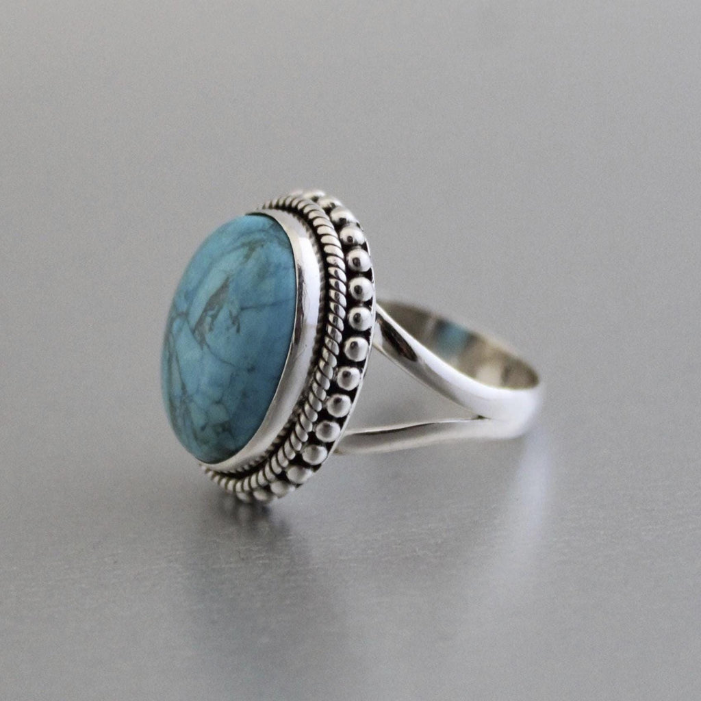 Turquoise Ring In 925 Sterling Silver, Oval gemstone Ring, December Birthstone, Oval Sterling Silver Bohemian Jewelry