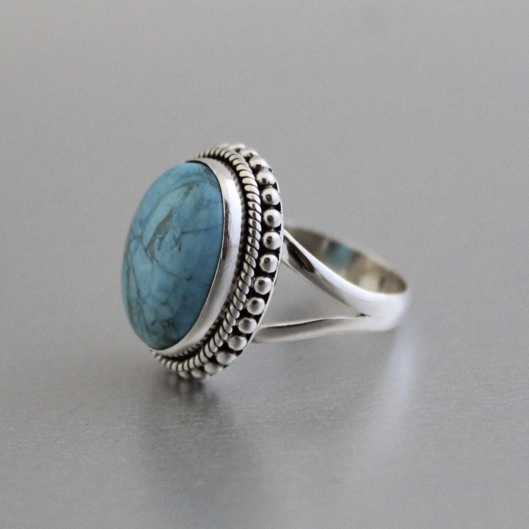 Turquoise Ring In 925 Sterling Silver, Oval gemstone Ring, December Birthstone, Oval Sterling Silver Bohemian Jewelry