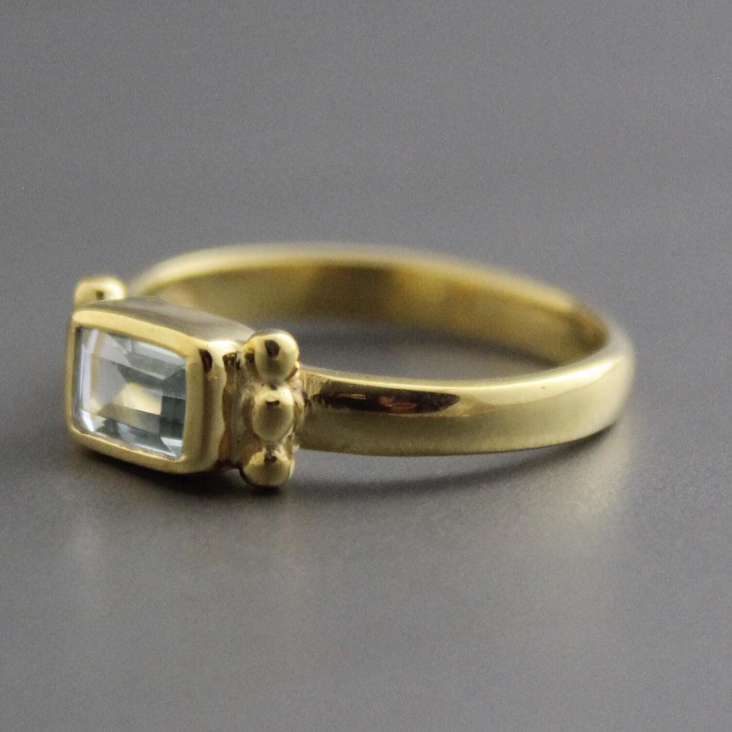 Aquamarine Ring, Baguette Sterling Silver Ring, 14K Solid Gold March Birthstone Ring, Engagement Ring