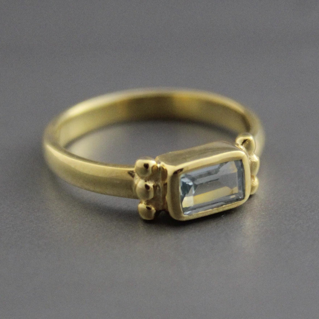 Aquamarine Ring, Baguette Sterling Silver Ring, 14K Solid Gold March Birthstone Ring, Engagement Ring
