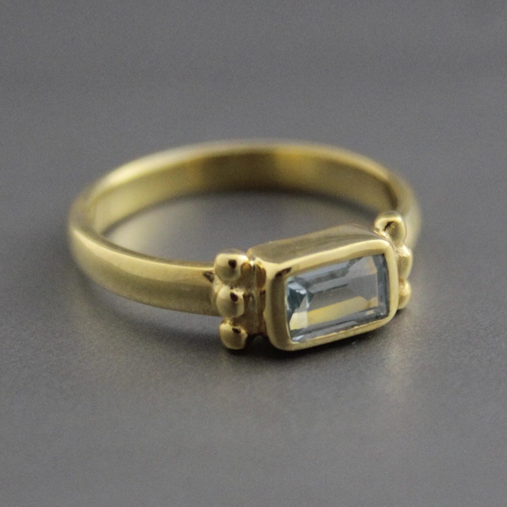 Aquamarine Ring, Baguette Sterling Silver Ring, 14K Solid Gold March Birthstone Ring, Engagement Ring