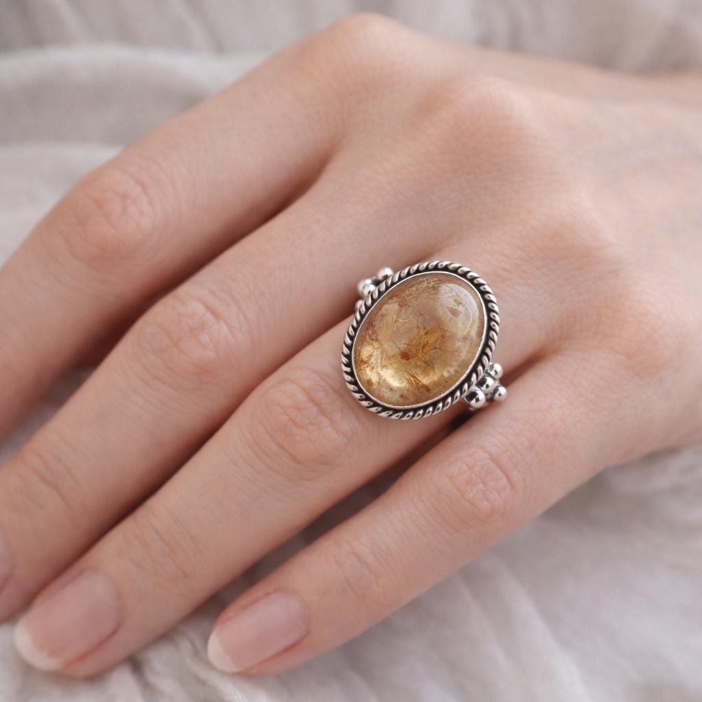 Citrine Ring: Oval Cabochon, Sterling Silver, November Birthstone, Handmade Citrine Jewelry, Yellow Gemstone Ring, Silver Statement Ring