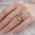 Citrine Ring: Oval Cabochon, Sterling Silver, November Birthstone, Handmade Citrine Jewelry, Yellow Gemstone Ring, Silver Statement Ring