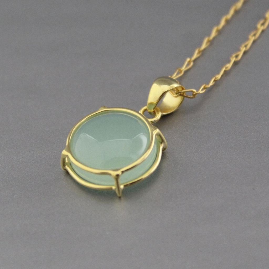 Aqua Chalcedony Necklace, Dainty Sterling Silver Gemstone Pendant, stone pendants, mothers day gift, Victorian Pendant Necklace