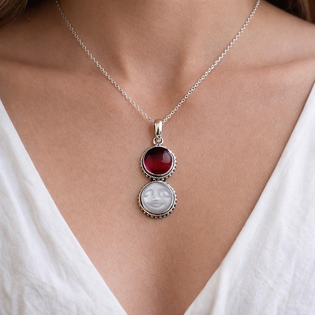 Sterling Silver Moonstone Pendant Necklace, Handmade Gemstone Jewelry, Multi Stone necklace