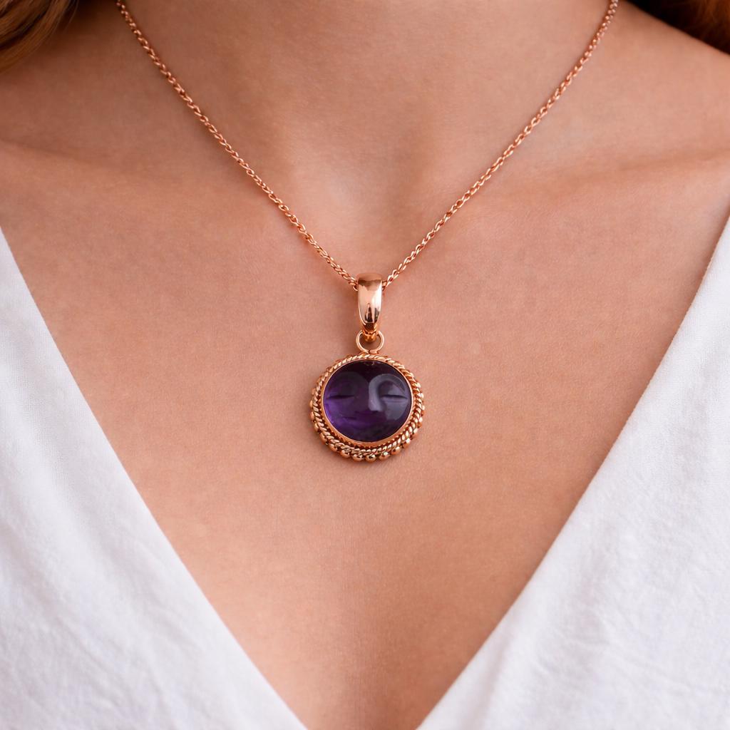 Amethyst Necklace, Rose Gold Necklace, Feburary Birthstone Jewelry, Boho Handmade, Personalized Gemstone Boho Jewelry