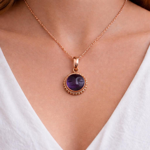 Amethyst Necklace, Rose Gold Necklace, Feburary Birthstone Jewelry, Boho Handmade, Personalized Gemstone Boho Jewelry