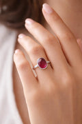 Natural Ruby Ring, July Birthstone, Oval Cut Red Ruby Anniversary Promise Ring for Her Silver Ruby Jewlery Engagement Ring