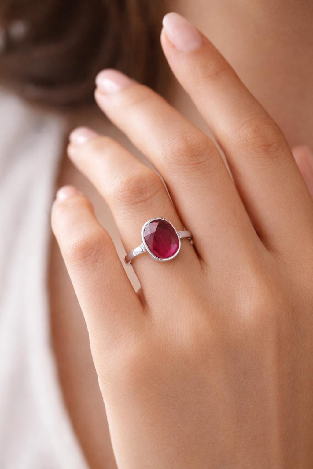 Natural Ruby Ring, July Birthstone, Oval Cut Red Ruby Anniversary Promise Ring for Her Silver Ruby Jewlery Engagement Ring