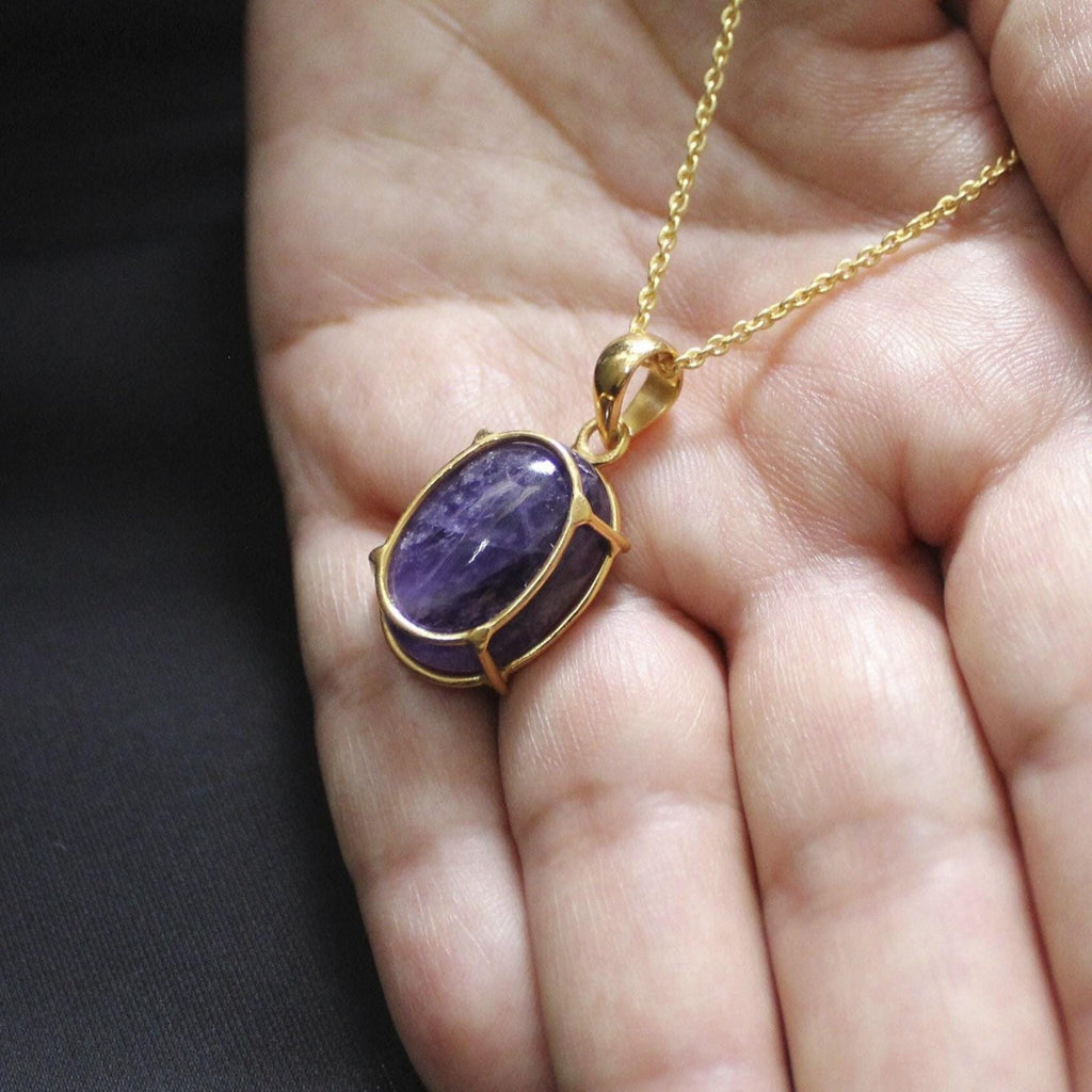 Natural Amethyst necklace, 18K Gold Necklace, Birthstone Jewelry, Layering Necklace, Statement necklaces, Mothers day Gift