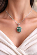 Raw Emerald Necklace, May Birthstone Necklace, Natural Gemstone Necklace, Sterling silver Necklace, Green Pendant, Handmade Jewelry
