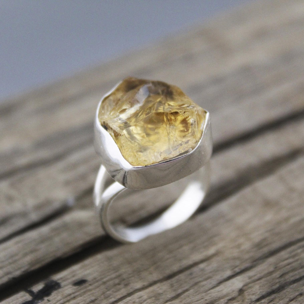 Raw Citrine Sterling Silver Ring: Chunky November Birthstone