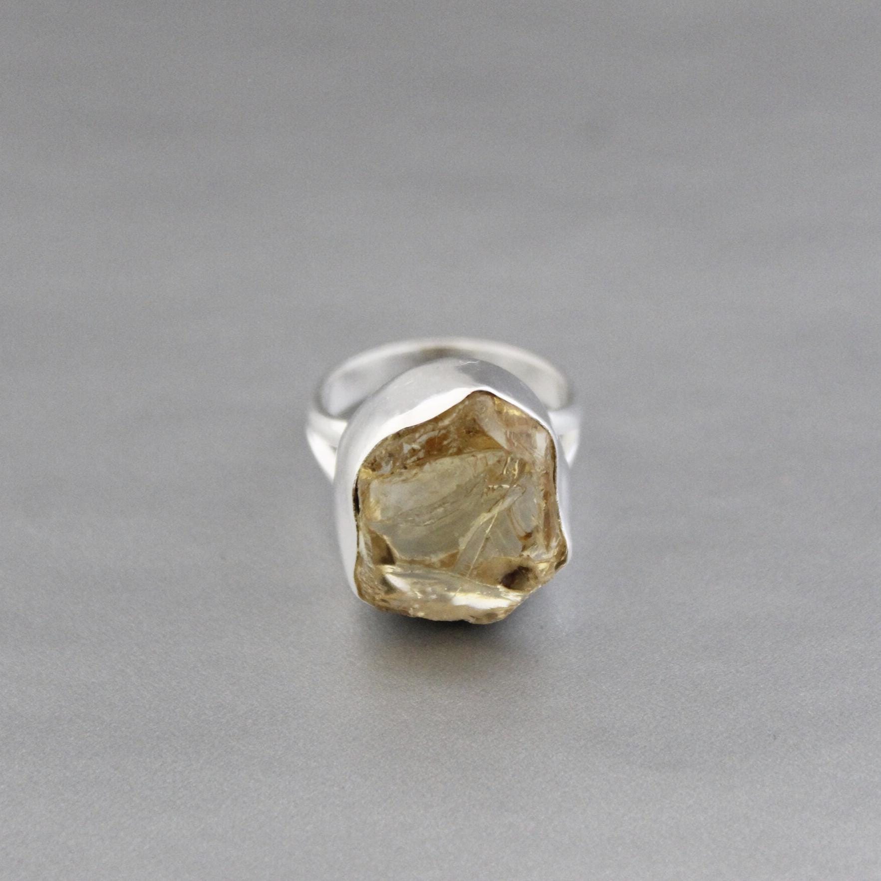 Raw Citrine Sterling Silver Ring: Chunky November Birthstone
