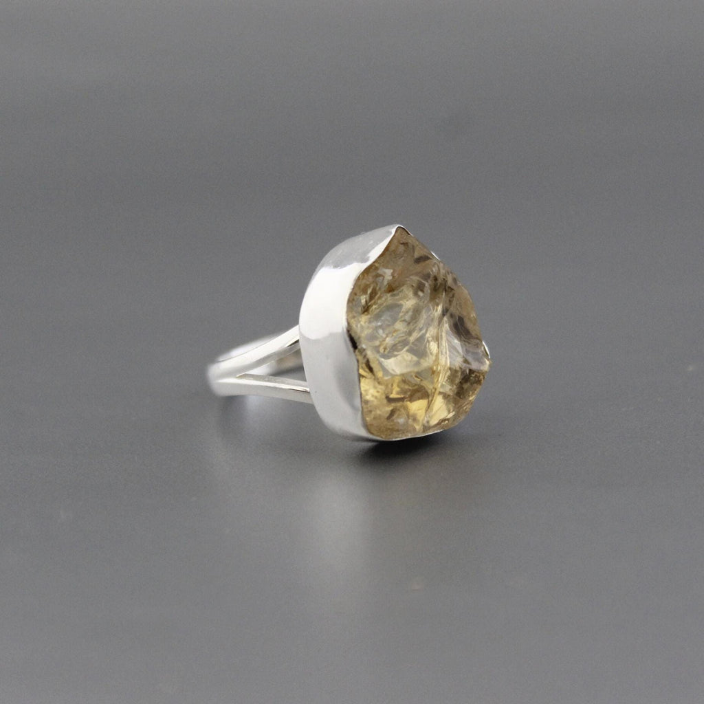 Raw Citrine Sterling Silver Ring: Chunky November Birthstone