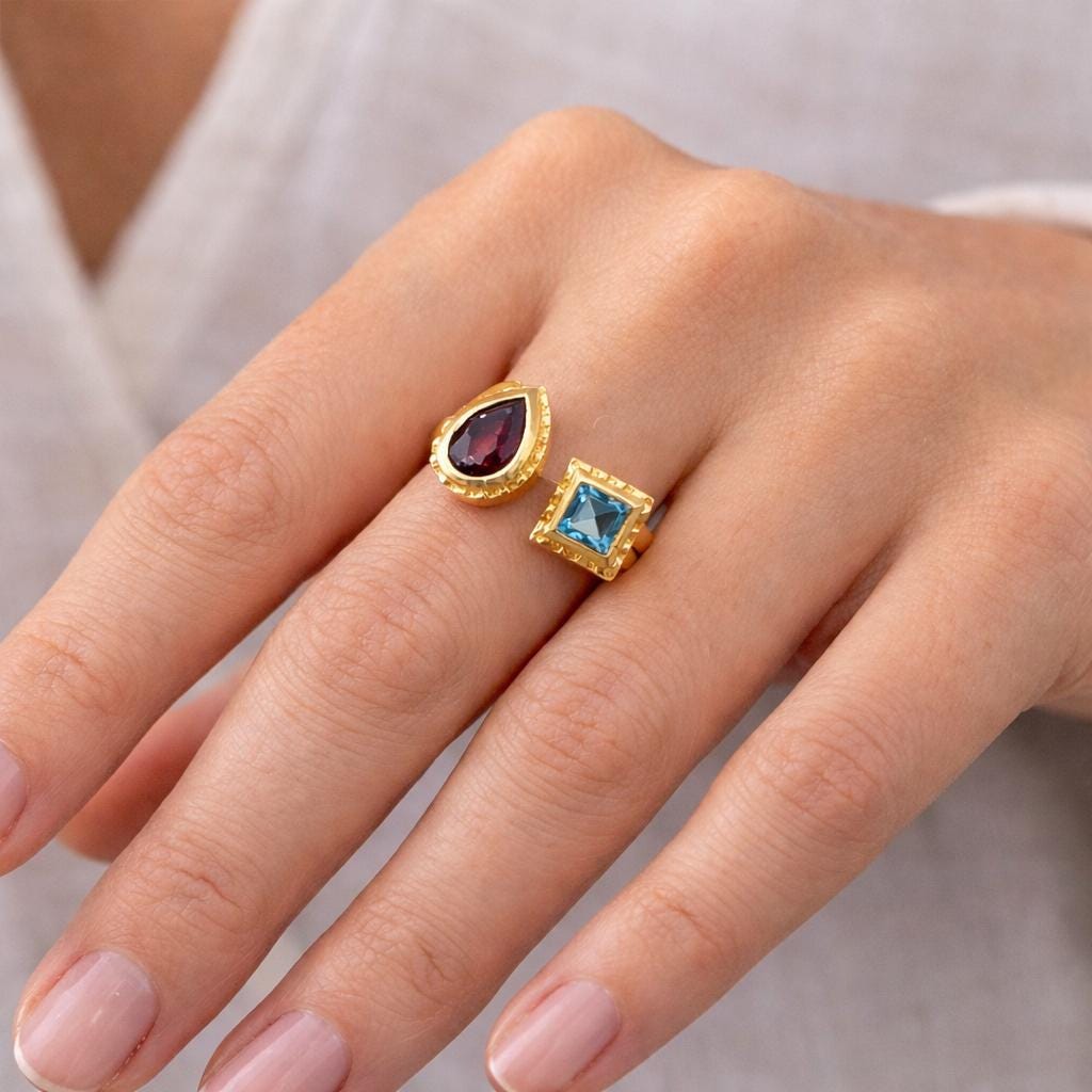 multi stone ring, Custom 2 Birthstone Ring, Personalized Family Ring for Mom, Best Friends Gift, Dainty Gold Birthstone Jewelry