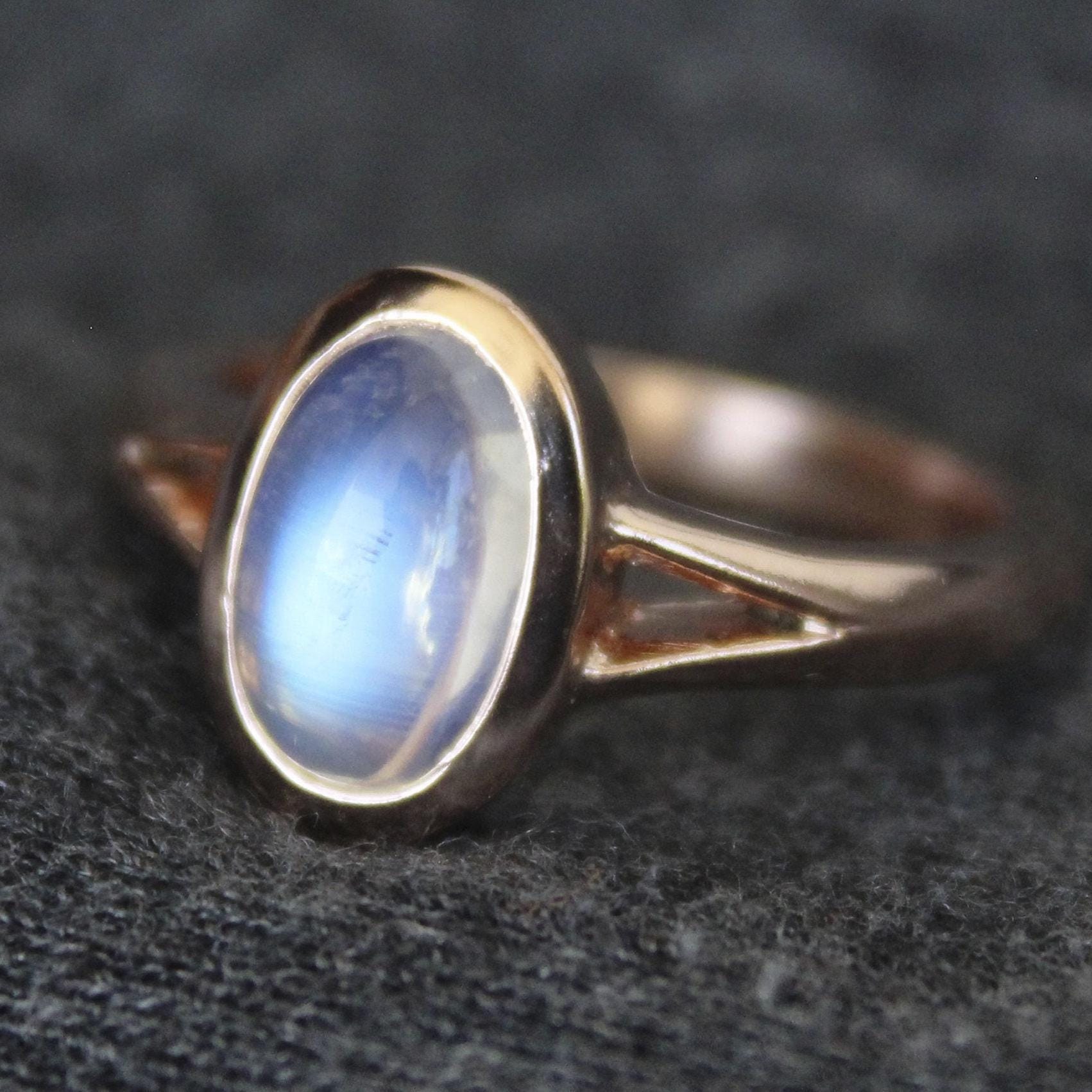 Rainbow Moonstone Ring, 14K Rose Gold Vermiel, 925 Sterling Silver, Boho Simple Ring, June Birthstone, Gemstone Jewelry