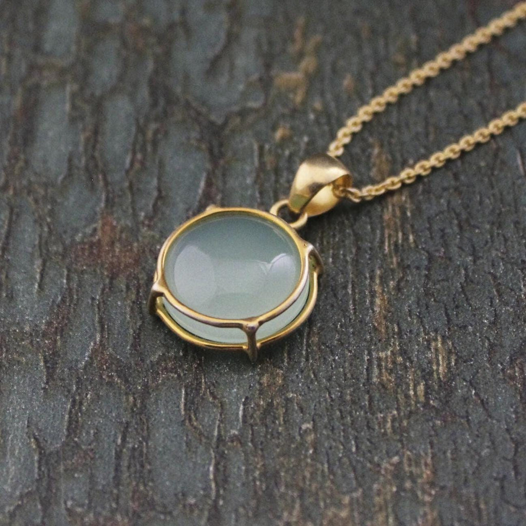 Aqua Chalcedony Necklace, Dainty Sterling Silver Gemstone Pendant, stone pendants, mothers day gift, Victorian Pendant Necklace