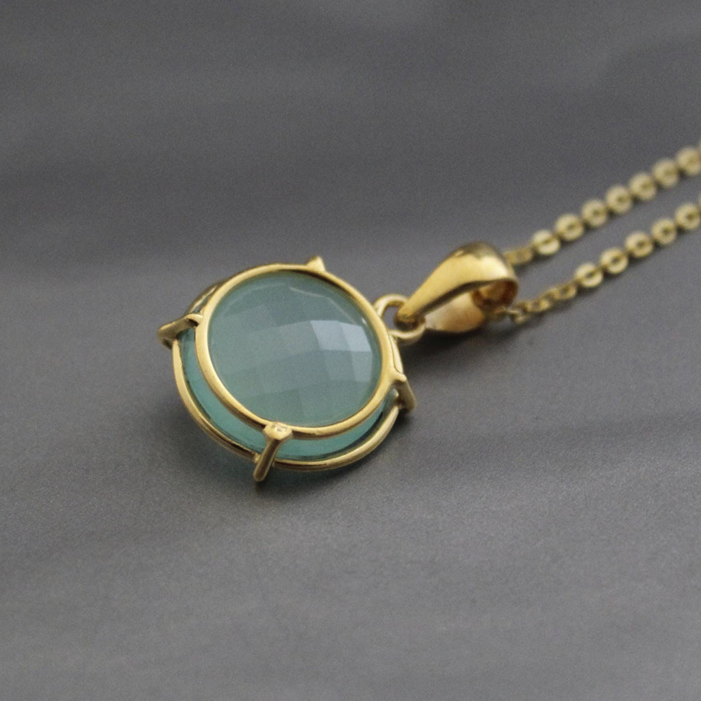 Aqua Chalcedony Necklace, Dainty Sterling Silver Gemstone Pendant, stone pendants, mothers day gift, Victorian Pendant Necklace