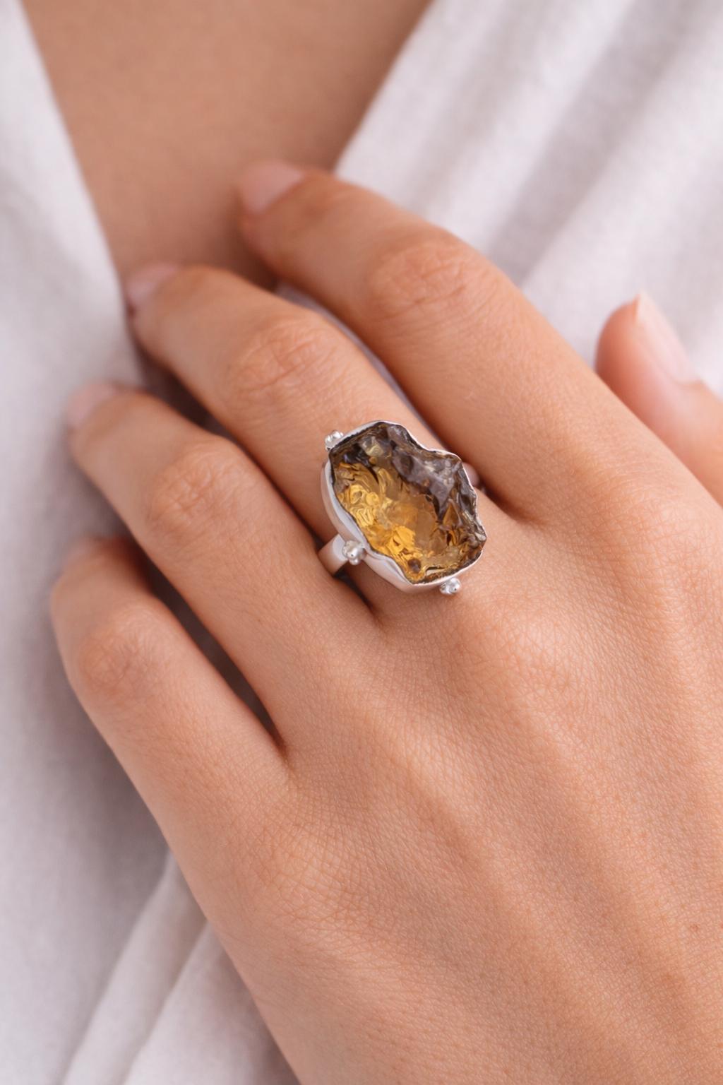 Raw Citrine Ring, Sterling Silver Rings for Women, Raw Stone Ring, Stackable Rings, Gemstone Ring, Boho Jewelry, Crystal Ring, Minimalist