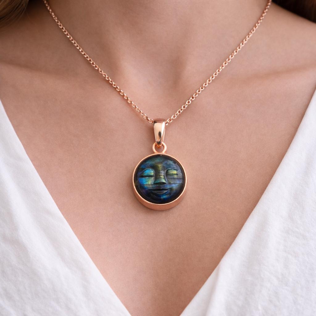 Celestial Jewelry Labradorite Pendant, Rose Gold Necklace, Sterling Silver, Aura Protection, Gift For Sister