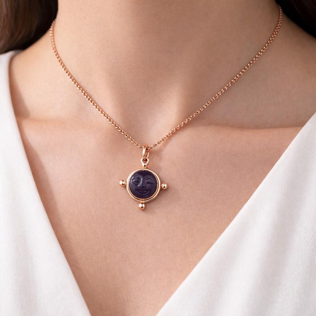 Celestial Jewelry Amethyst Pendant, Sterling Silver, Anxiety Relief, February Birthstone, Gift For Sister, Rose Gold Necklace
