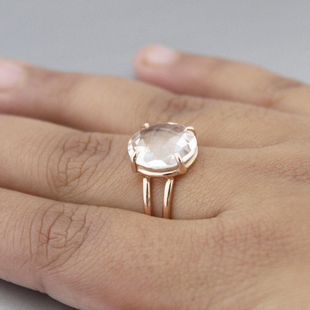 Clear Crystal Ring, 14K Gold Vermiel, Minimalist Delicate Ring, 925 Sterling Silver Crystal Quartz Ring, Handmade Quartz Jewelry