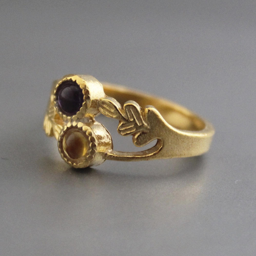 Citrine Ring, Amethyst Ring, Multi stone rings, Birthstone Ring for Mom, Mothers Day Gift, Personalized Birthstone Jewelry Gift for Her