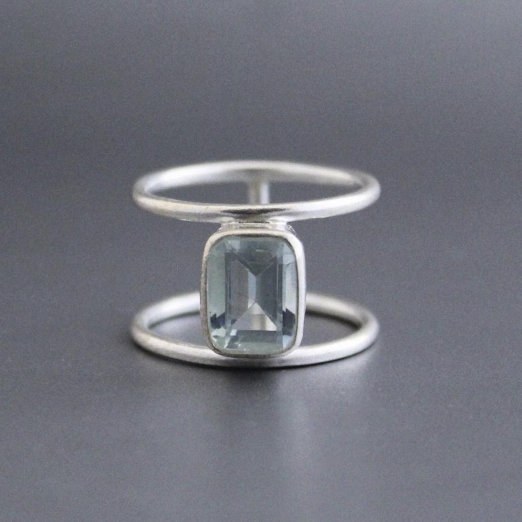 Aquamarine Ring, Octagon Cut, Silver March Birthstone, gift for Mom