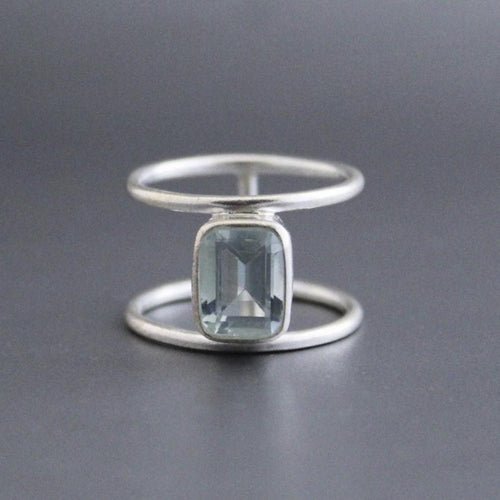 Aquamarine Ring, Octagon Cut, Silver March Birthstone, gift for Mom