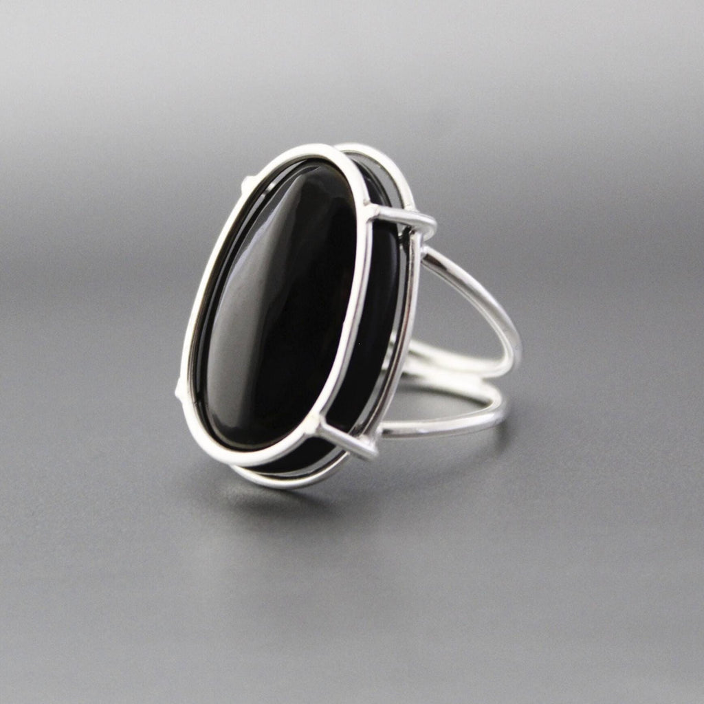 Oval Black Onyx Ring, Natural Black Gemstone, Handmade Mothers Day Gift, Proposal Gift, 925 sterling silver