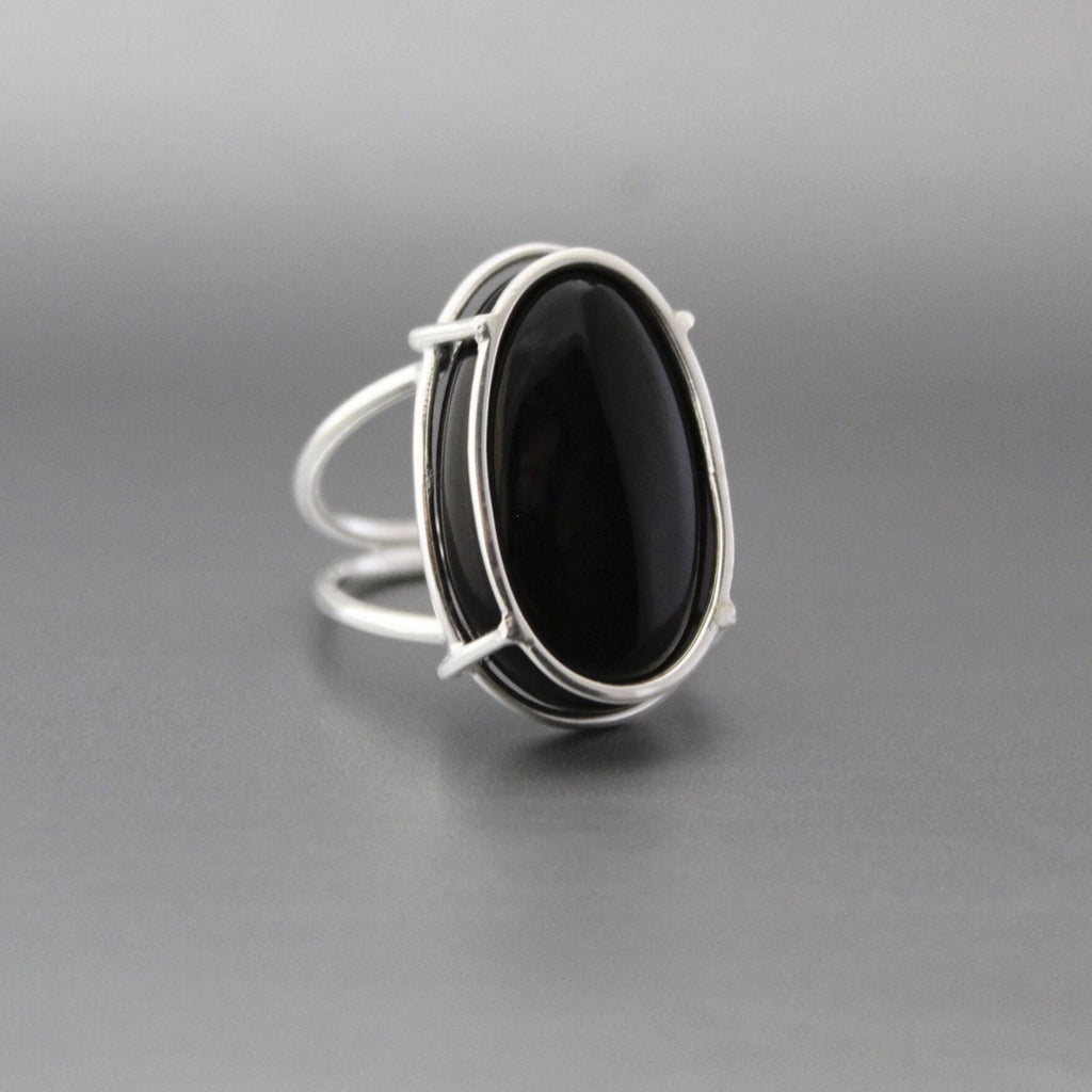 Oval Black Onyx Ring, Natural Black Gemstone, Handmade Mothers Day Gift, Proposal Gift, 925 sterling silver