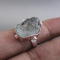 Raw Aquamarine Ring, March Birthstone 925 Sterling Silver Healing Crystal, Handmade Asymmetric Design with Crystal