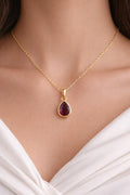 Garnet Necklace, Red Gemstone Necklace, 14K Gold vermiel, January Birthstone Jewelry, Teardrop necklace, Minimalist Necklace
