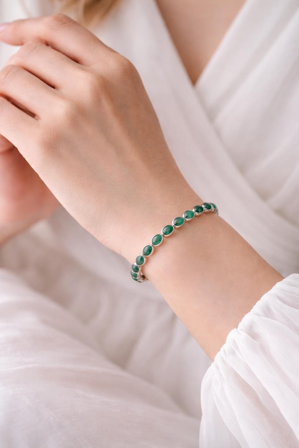 Green Emerald Bracelet, Sterling Silver, Bridal Jewelry, May Birthstone, Mothers Day Gift