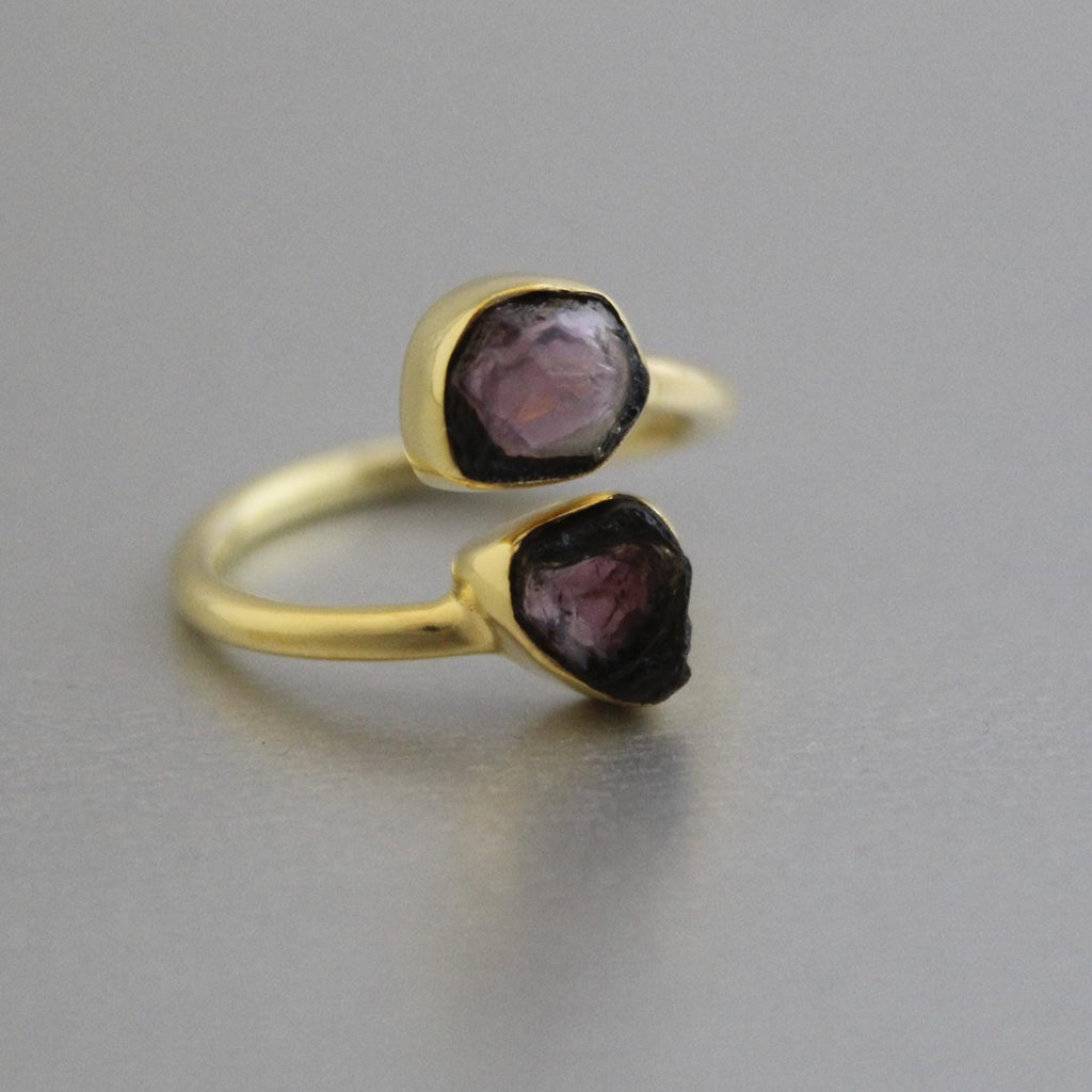 Raw Tourmaline Ring, Adjustable Sterling Silver Gemstone Jewelry, rough Gemstone, Birthstone jewelry
