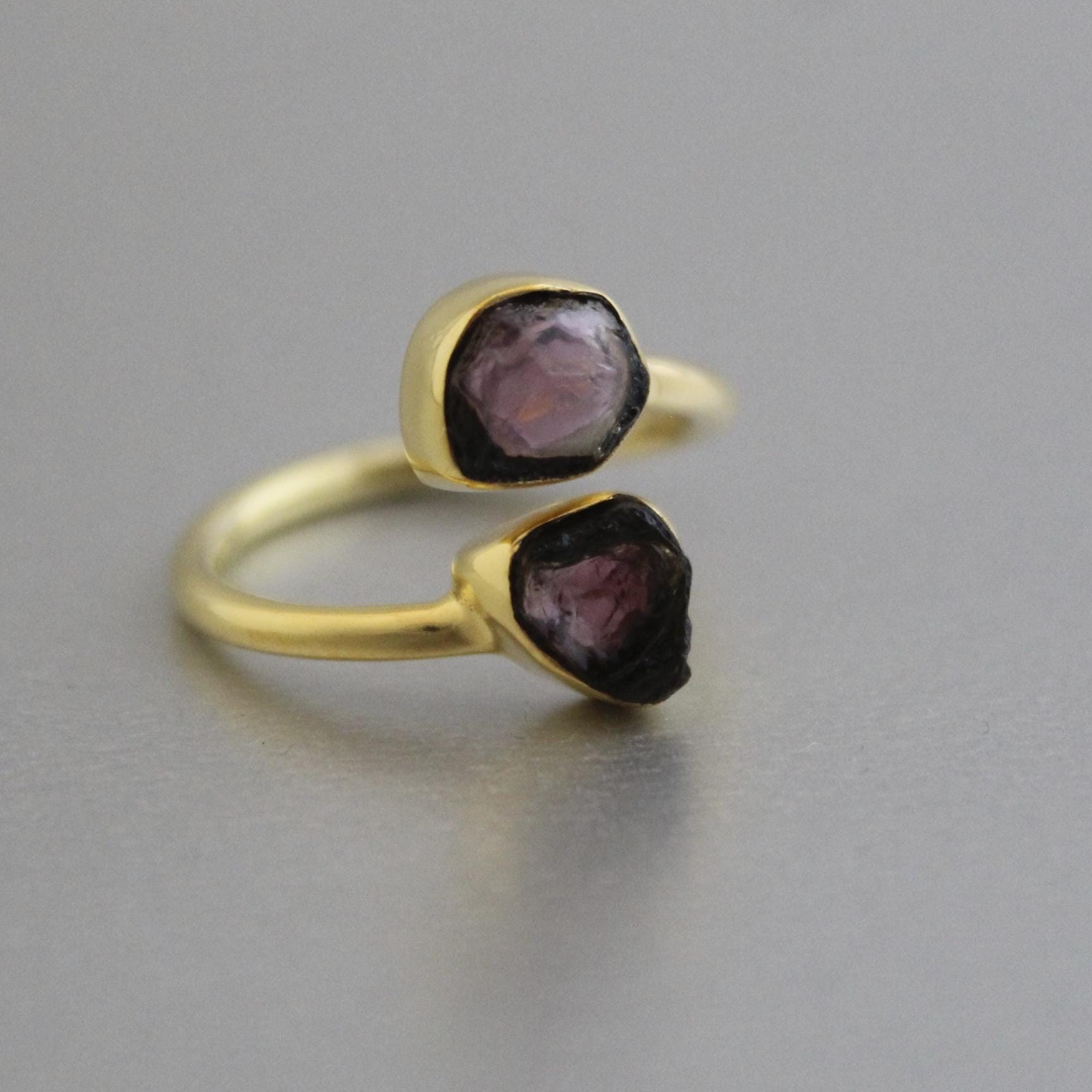 Raw Tourmaline Ring, Adjustable Sterling Silver Gemstone Jewelry, rough Gemstone, Birthstone jewelry