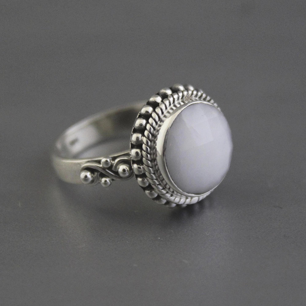 White Agate Ring, Dainty Sterling Silver Art Deco Ring, agatering, gift for girlfriend, personalized gifts