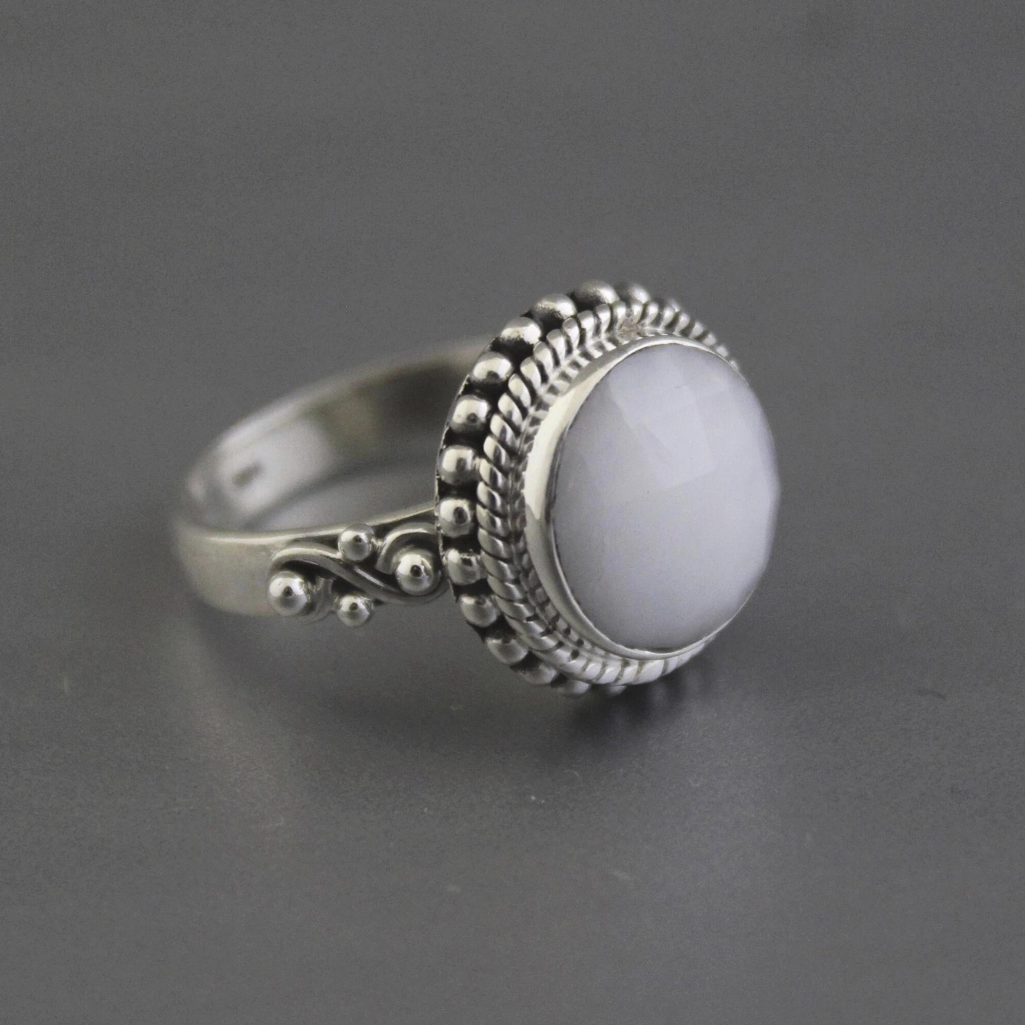White Agate Ring, Dainty Sterling Silver Art Deco Ring, agatering, gift for girlfriend, personalized gifts