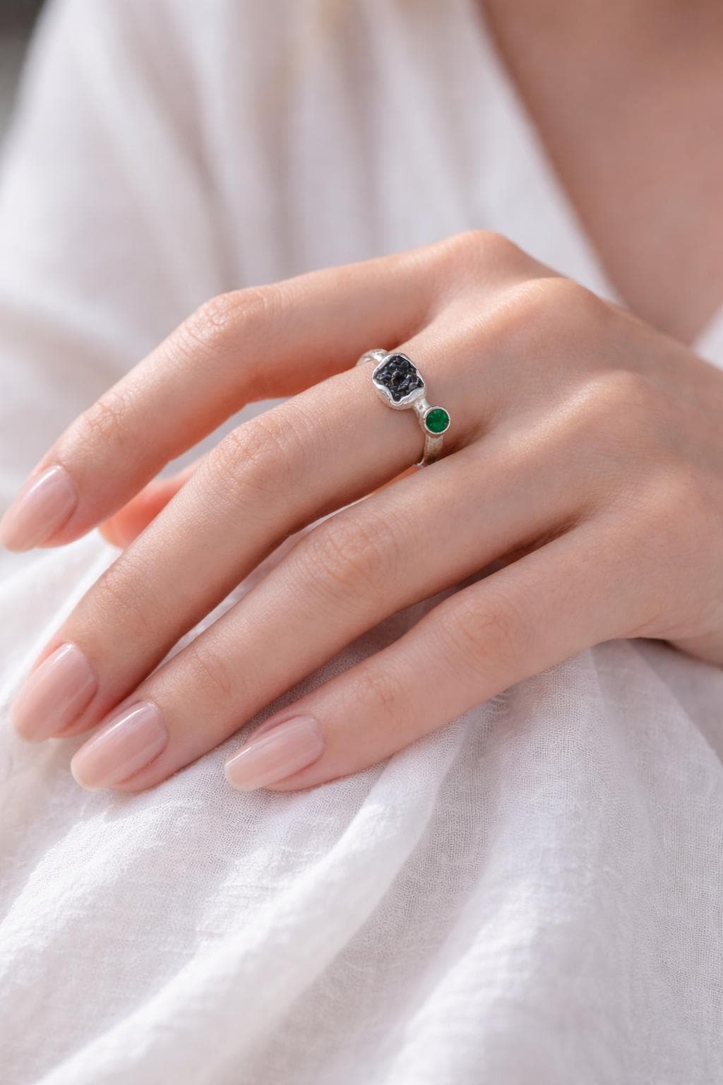 Raw Diamond Engagement Ring, Natural Emerald Ring, Engagement Ring, Uncut Diamond Ring, April Birthstone, Gift For Her, Gift for Girlfriend