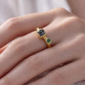 Raw Diamond Engagement Ring, Natural Emerald Ring, Handmade Silver Gold Plated Jewelry, Rough Gemstone Ring, April and may Birthstone